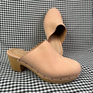 Madewell The Ayanna Clog Heeled Studded Pale Pink Beige Suede Women's Size 7.5